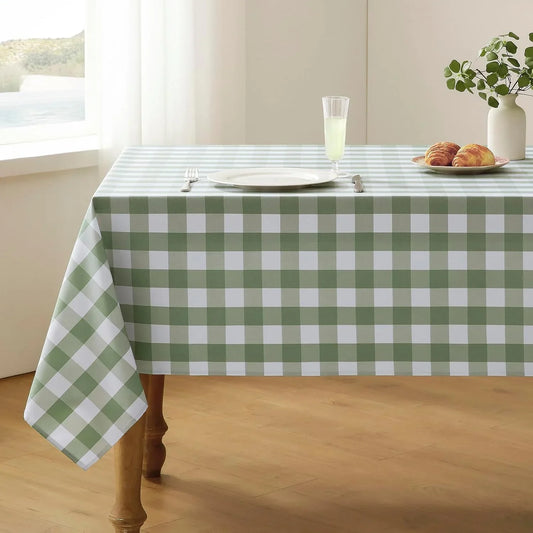 Checkered Tablecloth Rectangle Waterproof Gingham Table Cloth Washable Buffalo Plaid Table Cover Wrinkle Free for Kitchen, Dining and Outdoor Picnic, 60 X 120 Inch, Sage Green and White