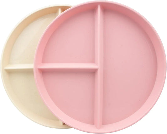 2Pack Portion Control Plate, 9 Inch round Divided Plates for Dinner, 3 Compartment Dinner Plates Suitable for Balanced Eating Dishwasher Microwave Safe(Color:Pink & Beige)