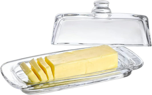 8'' Art Glass Butter Dish with Lid,Classic Covered 2-Piece Butter Container for Countertop,Multi-Purpose Preserving Serving Dessert Tray Bowl,Dishwasher Safe
