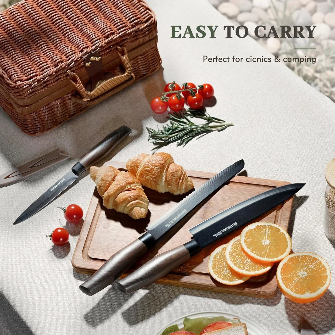 13-Piece Kitchen Knife Set with Black Anti-Rust Coating, Dishwasher Safe, Stainless Steel Chef Knives Set with 6 Blade Guards, Wood Grain Handle, Perfect Holiday & Housewarming Gifts