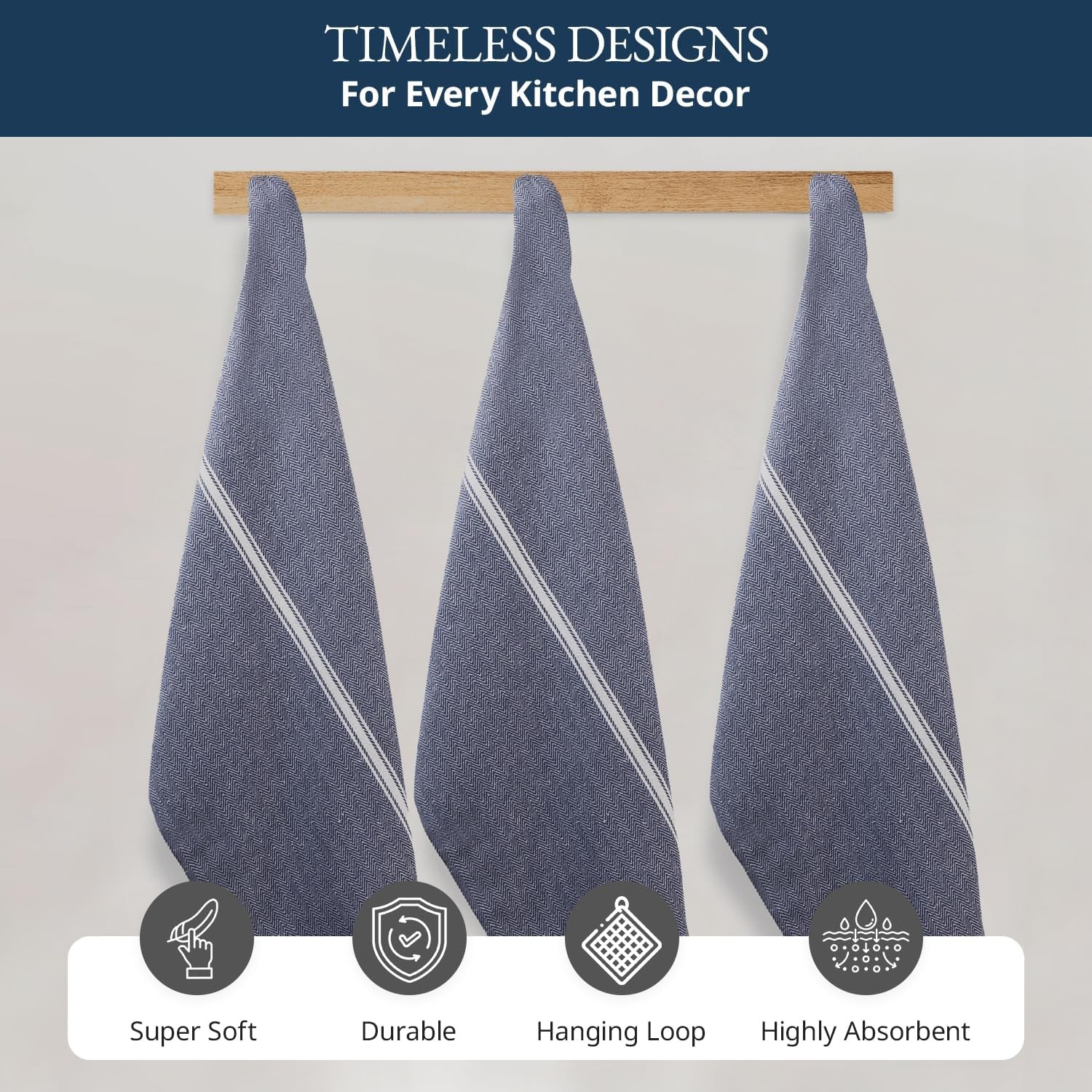 Kitchen Towel Set, 6 Pack 100% Cotton Hand Towels for Kitchen, Dish Towels for Drying Dishes, Lint Free, 14"X25", Good for Cleaning Windows, Ceramic Surface, Glass Stovetops - Blue Chambray