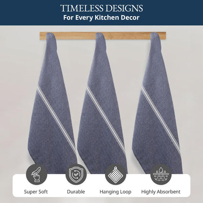Kitchen Towel Set, 6 Pack 100% Cotton Hand Towels for Kitchen, Dish Towels for Drying Dishes, Lint Free, 14"X25", Good for Cleaning Windows, Ceramic Surface, Glass Stovetops - Blue Chambray