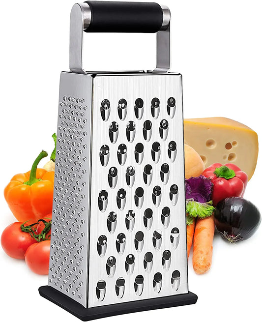 Cheese Grater, Box Grater for Cheese Stainless Steel Vegetable Slicer Food Shredder 4-Sided Convenience for Kitchen