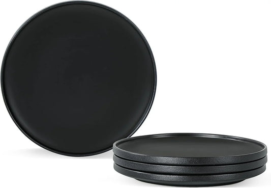 Salad & Dessert Plates, 8 Inch Small Dinner Plates Sets for 4, Dishwasher & Microwave Safe, Porcelain Dinner Dishes for Cake, Fruits, Waffle, Pasta, Salad, Modern Black