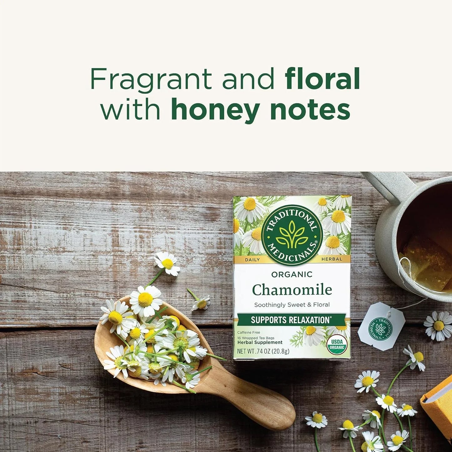 Organic, Chamomile Tea - Supports Stress Relief and Relaxation - Kosher, Non-Gmo, Caffeine-Free, Compostable - 16 Tea Bags