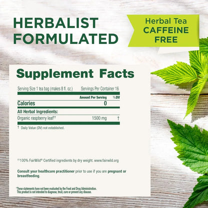 Organic Raspberry Leaf Herbal Tea, Eases Menstrual Cramps & Supports Healthy Pregnancy, (Pack of 1) - 16 Tea Bags