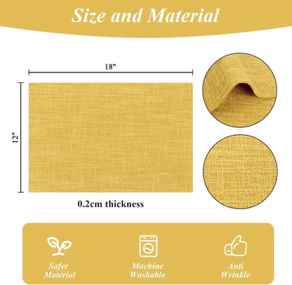 18x12 inch gold placemat, 0.2cm thick, machine washable, anti-wrinkle, safer material for kitchen dining