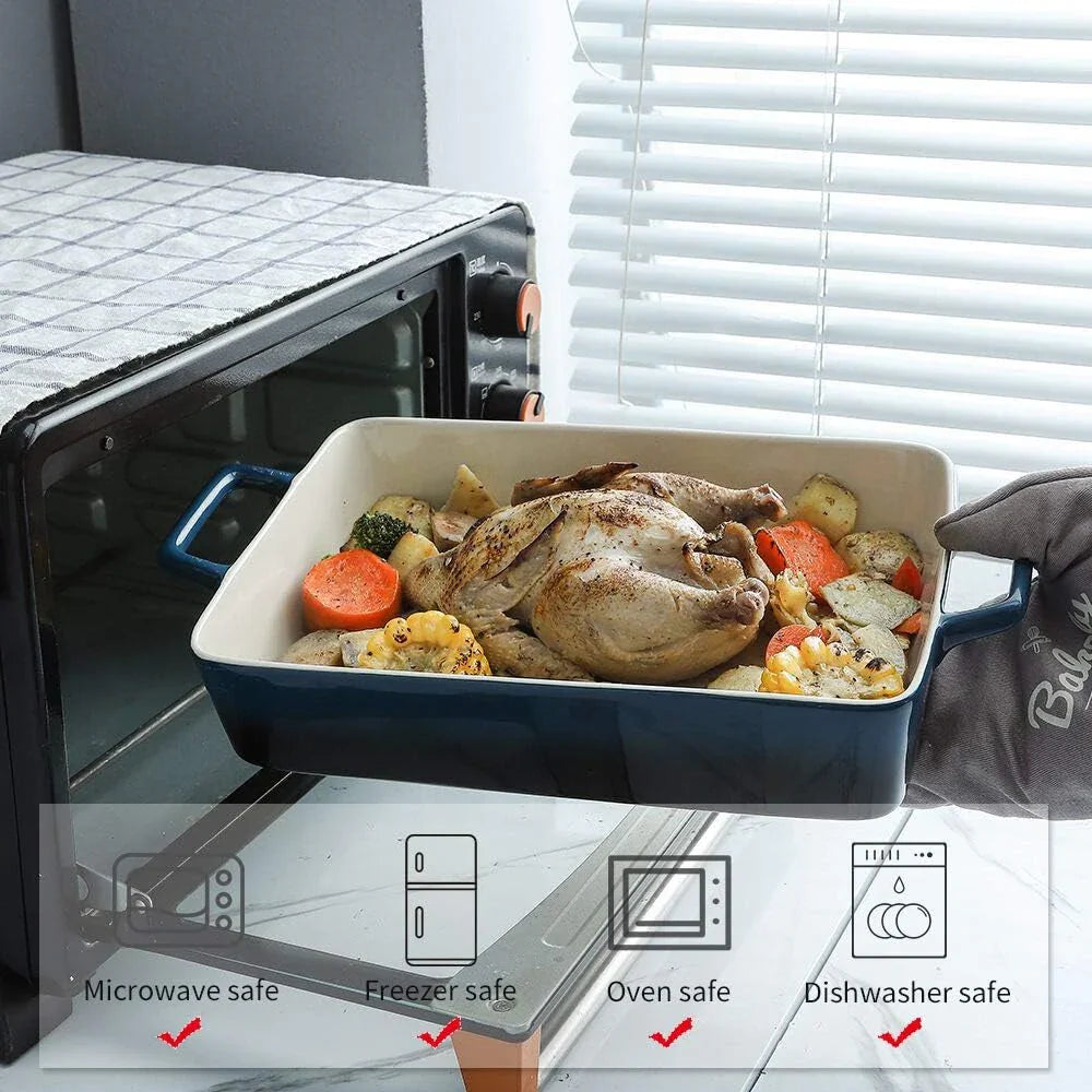 Bakeware Set, Ceramic Baking Dish, Rectangular Baking Pans Set, Casserole Dish for Cooking, Cake Dinner, Kitchen, Wrapping Upgrade, 12 X 8.5 Inches, 3-Piece (Gradient Blue)