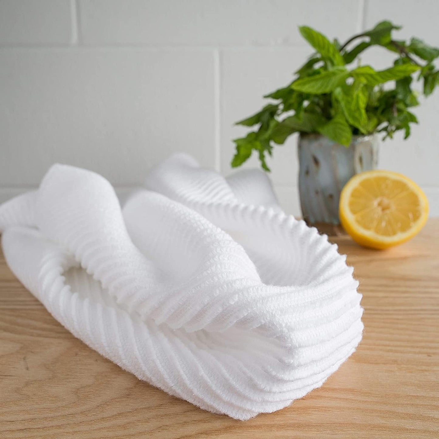 Ripple Cotton Dish Towels White 18 X 28In, Set of 2
