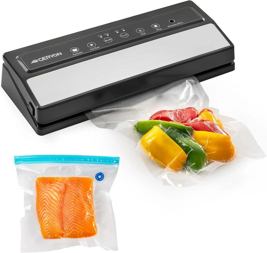 Vacuum Sealer Machine – Automatic Food Vacuum Sealer for Dry & Moist Food, Compact with LED Touch Panel, Includes Zipper Bags & Roll, Perfect for Sous Vide & Freezer Storage (Silver)