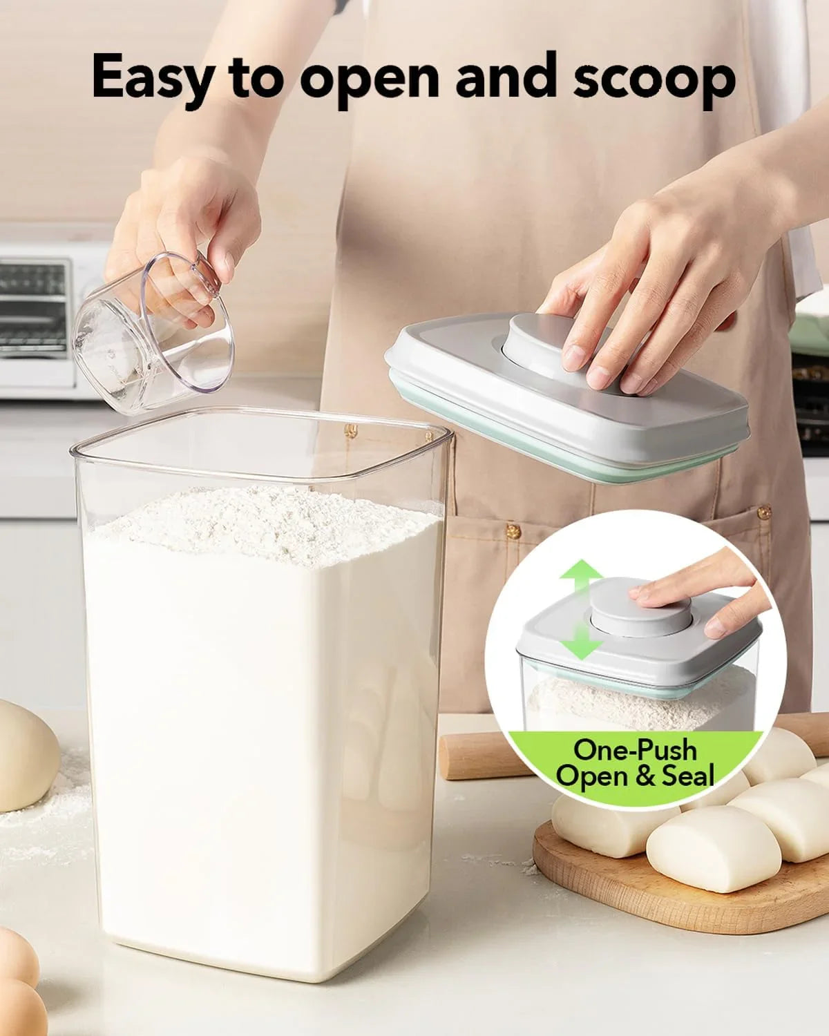 Airtight Food Storage Container with Pop Lid & 130Ml Scoop, 4L/4.2Qt *4 Bpa-Free Cereal, Rice, Flour, Pasta & Snack Container, Stackable & Durable,Kitchen Pantry Organizer