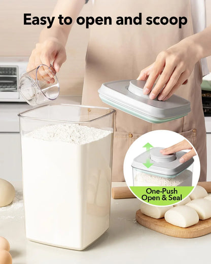 Airtight Food Storage Container with Pop Lid & 130Ml Scoop, 4L/4.2Qt *4 Bpa-Free Cereal, Rice, Flour, Pasta & Snack Container, Stackable & Durable,Kitchen Pantry Organizer