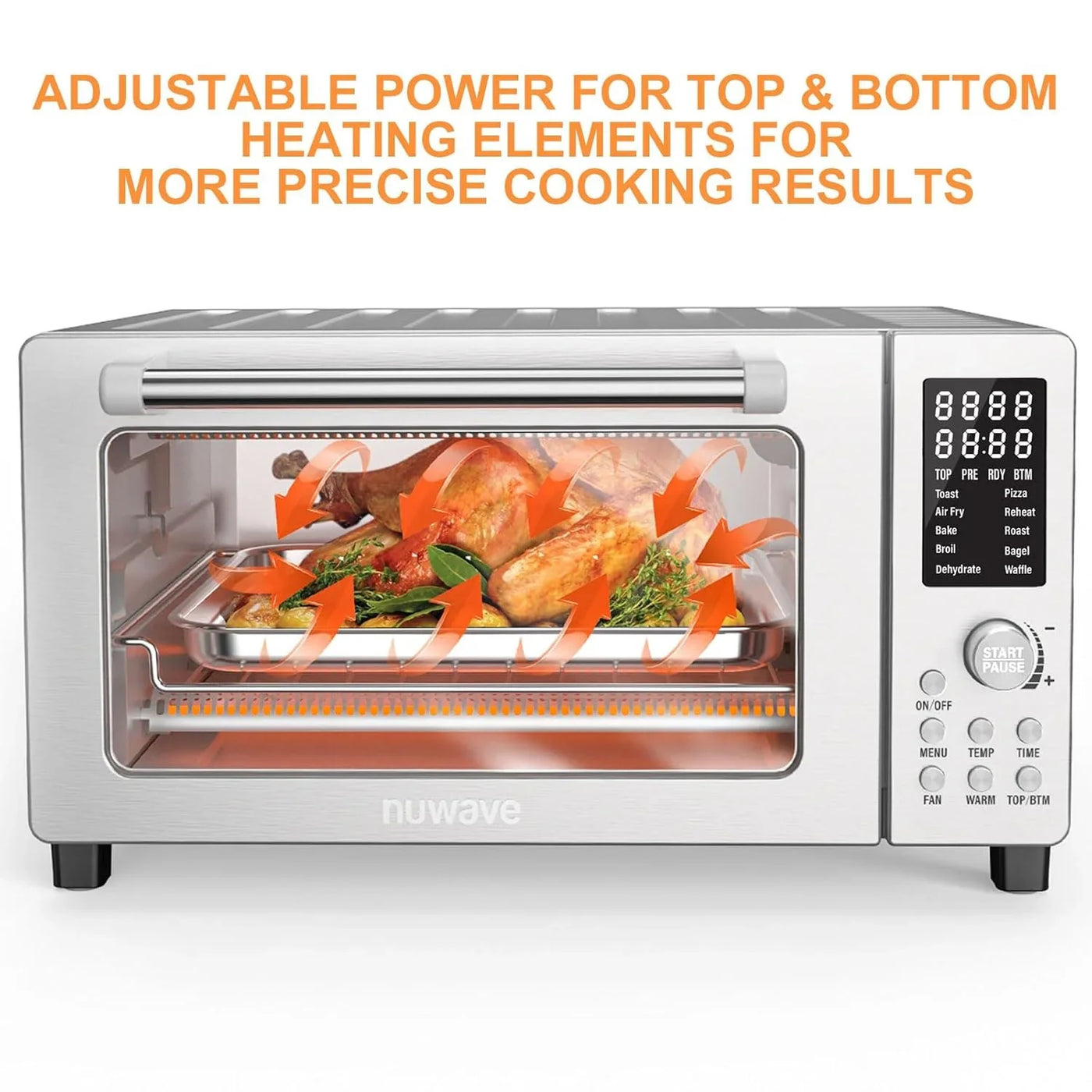 Bravo Air Fryer Toaster Smart Oven, 10-In-1 Countertop Convection, 1800 Watts, 21-Qt Capacity, 50°-450°F Temp Controls, Top and Bottom Heater Adjustments 0%-100%, PFAS Free, Stainless Steel