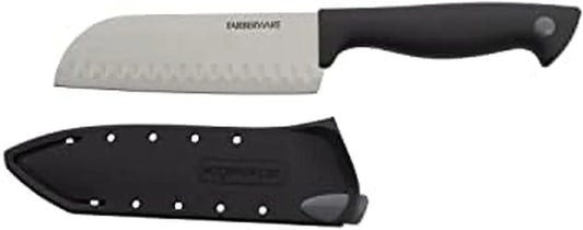 Edgekeeper 5-Inch Santoku Knife with Self-Sharpening Blade Cover, High Carbon-Stainless Steel Kitchen Knife with Ergonomic Handle, Razor-Sharp Knife, Black