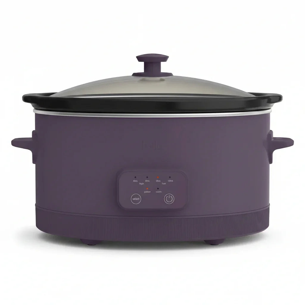6.0 Qt Programmable Slow Cooker, Ceramic Nonstick Coating, Adjustable Temperature & Cooking Times, Dishwasher Safe Stoneware Pot & Tempered Glass Lid, Tangle Free Cord Wrap, Plum