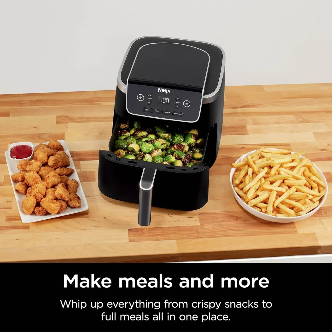 Air Fryer with Air Crisp | 5 QT Capacity Fits up to 4Lbs of Fries | 4-In-1 Pro Air Fry, Roast, Reheat, Dehydrate | 400°F Max Temp | 1750 Watts | W/Nonstick Basket & Crisper Plate | Grey | AF141