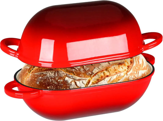 2.5Qt Enameled Cast Iron Dutch Oven for Sourdough Bread Baking, Oven Safe Dutch Oven Pot with Lid, Non-Stick Bread Oven Pot, Red