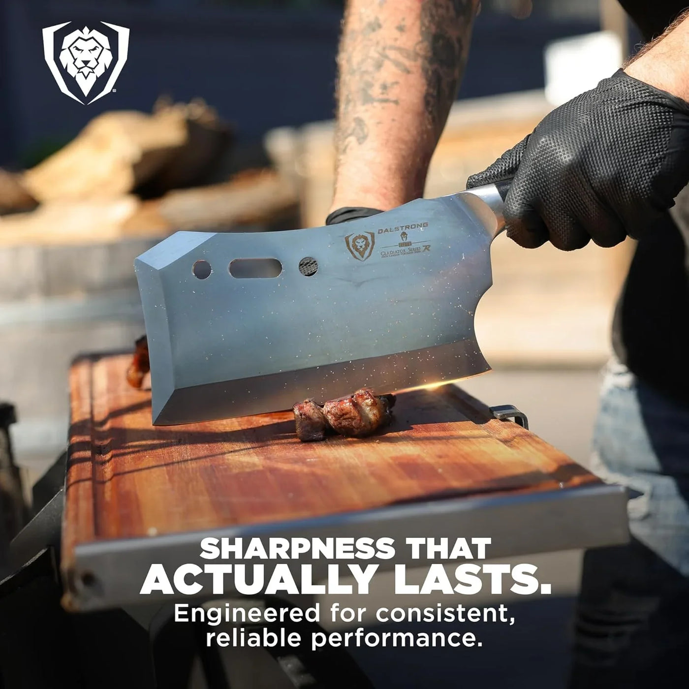 Obliterator Meat Cleaver Knife 9 Inch - Wood Stand & Sheath - 3Lbs 6Mm Thick Butcher Knife - 7CR17MOV Carbon Steel - Gladiator Series R - Heavy Duty Chopping Knife - G10 Handle Chef'S Knife