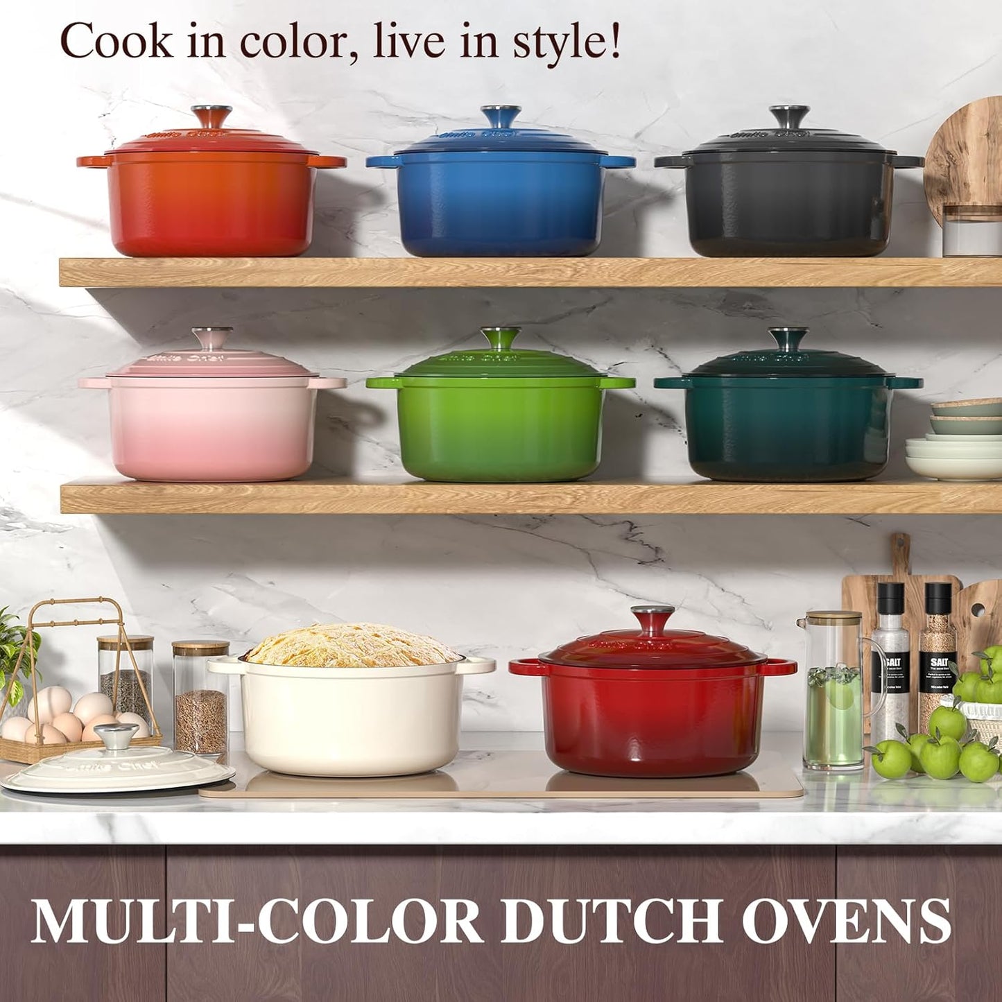 Enameled Cast Iron Dutch Oven -  5QT Pot with Lid & Cotton Potholders - Heavy-Duty Cookware for Bread Baking, Braising, Stews, Roasting(Red)