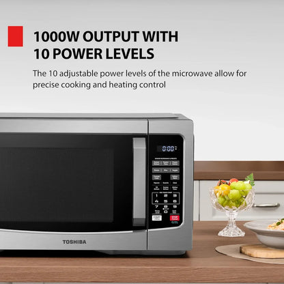 EM131A5C-SS Countertop Microwave Ovens 1.2 Cu Ft with 12.4" Removable Turntable Smart Humidity Sensor, 12 Auto Menus Mute Function ECO Mode Easy Clean Interior, 1000W, Silver