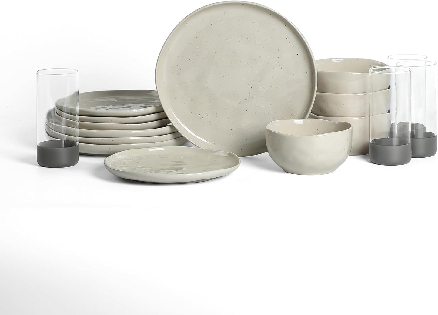Mirella 16-Piece Dinnerware Set Stoneware, Borosilicate Glass, Beige