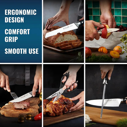 15-Piece Knife Set – Premium Rubberwood Wood Block – Knife Set for Kitchen, Ultra Sharp High Carbon German Stainless Steel, Full Tang – Artisan Series