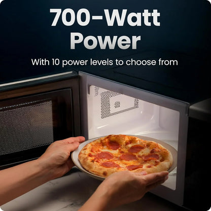 Countertop Microwave Oven 0.7 Cu. Ft., 700 Watts with 10 Power Levels, 6 Cooking Presets with One-Touch Express Cook, Eco Mode, Child Safety Lock, & Mute Button - Black