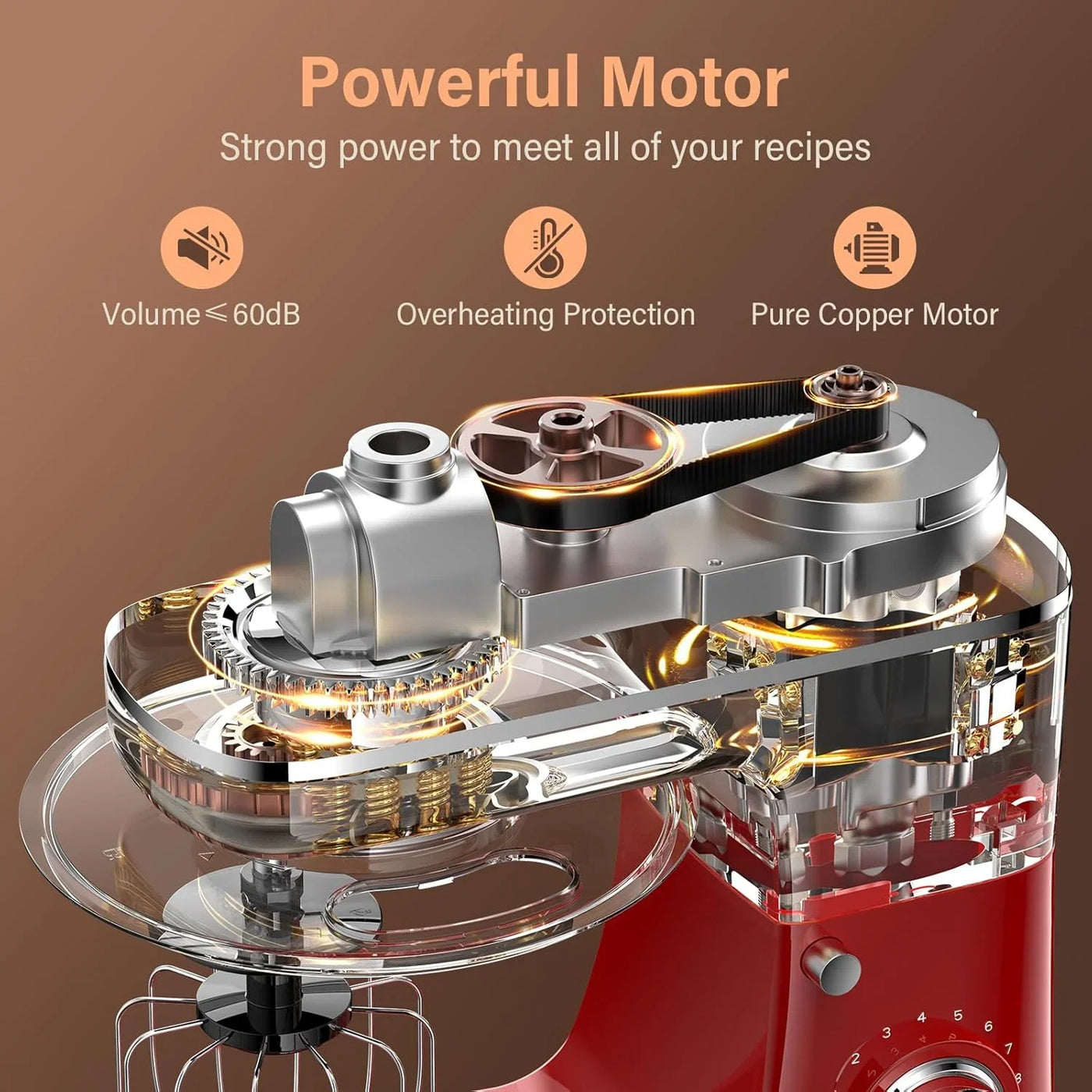 Stand Mixer, 3-In-1 8-Speed 660W 6.5QT Tilt-Head Food Mixer, Electric Mixer with Bowl, Dough Hook, Whisk and Beater, Kitchen Mixer for Baking, Cake and Most Home Cooks, Red