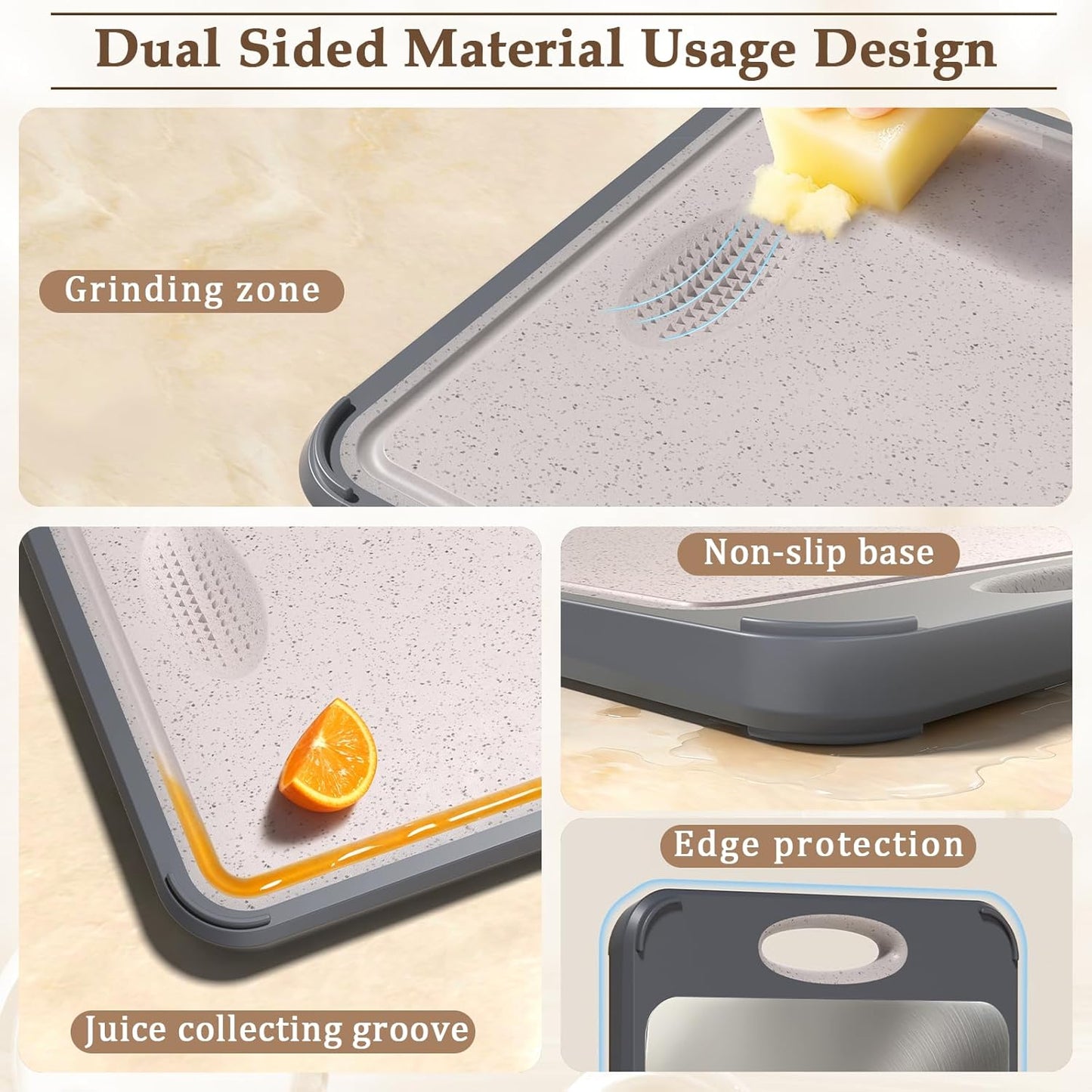 Cutting Board for Kitchen, Stainless Steel Cutting Board Double Sided for Chopping Meat/Vegetables, Stainless Steel/Wheat Straw PP, Kitchen Gifts Easy to Clean Large 16”×11”