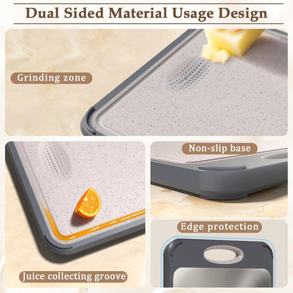 Cutting Board for Kitchen, Stainless Steel Cutting Board Double Sided for Chopping Meat/Vegetables, Stainless Steel/Wheat Straw PP, Kitchen Gifts Easy to Clean Large 16”×11”