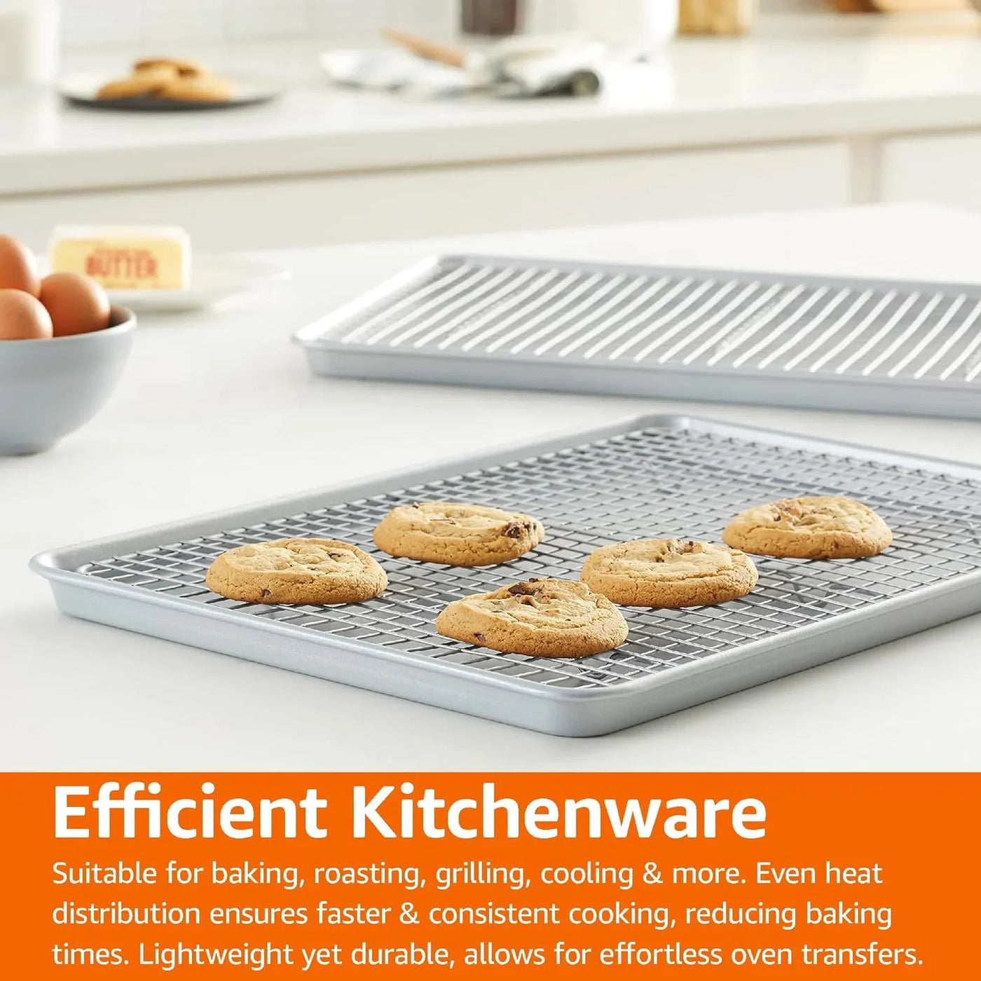 Ceramic Nonstick Baking Sheets & Cooling Rack Set, Dishwasher Safe, Oven Safe, Half Sheet Size, Gray, 2-Pack