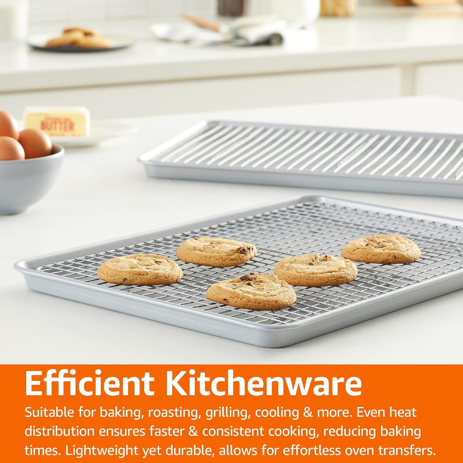 Ceramic Nonstick Baking Sheets & Cooling Rack Set, Dishwasher Safe, Oven Safe, Half Sheet Size, Gray, 2-Pack