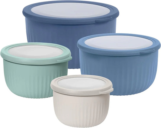 Set of 4 Prep, Store & Serve Plastic Bowls - W/See-Thru Lids- Dishwasher, Microwave & Freezer Safe, (0.7, 1.4, 2.6, 4 Quarts) - Multicolor