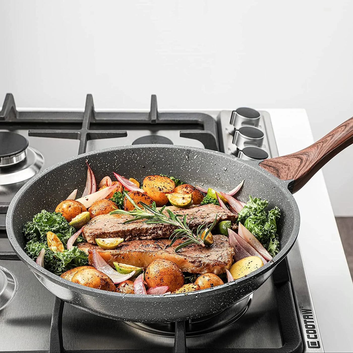 Nonstick Frying Pan Skillets, Swiss Granite Coating Omelette Pans, Healthy Cookware Chef'S Pan, Free of Intentionally Added PFOA (9.5+11+12.5 Inch)