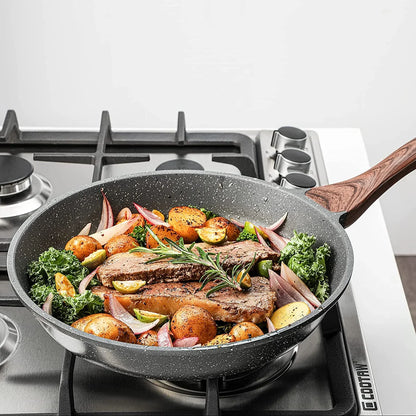 Nonstick Frying Pan Skillets, Swiss Granite Coating Omelette Pans, Healthy Cookware Chef'S Pan, Free of Intentionally Added PFOA (9.5+11+12.5 Inch)