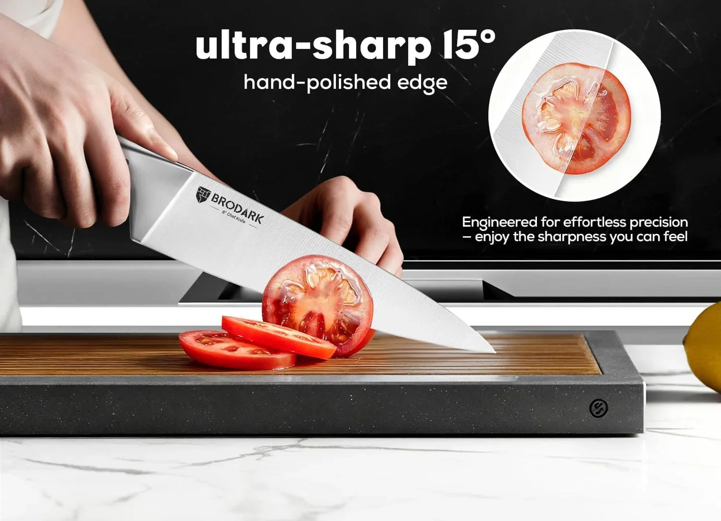 Knife Block Set: Kitchen Knives Set with Block and Sharpener, 15 Pcs Ultra Sharp Chef Knife, High Carbon Stainless Steel, Ergonomic Handle Non-Slip Grip, Silver Wolf Series with Gift Box