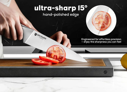 Knife Block Set: Kitchen Knives Set with Block and Sharpener, 15 Pcs Ultra Sharp Chef Knife, High Carbon Stainless Steel, Ergonomic Handle Non-Slip Grip, Silver Wolf Series with Gift Box