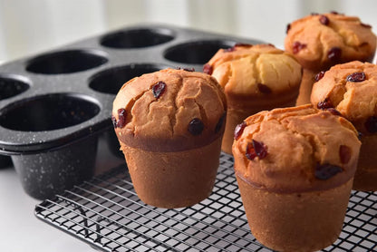 Jumbo Muffin Pan 6 Cup, Deep Muffin Pan Extra Large Cupcake Tin Black Granite Finish Carbon Steel Baking Pan 3.5Dia X3 Inch Cup