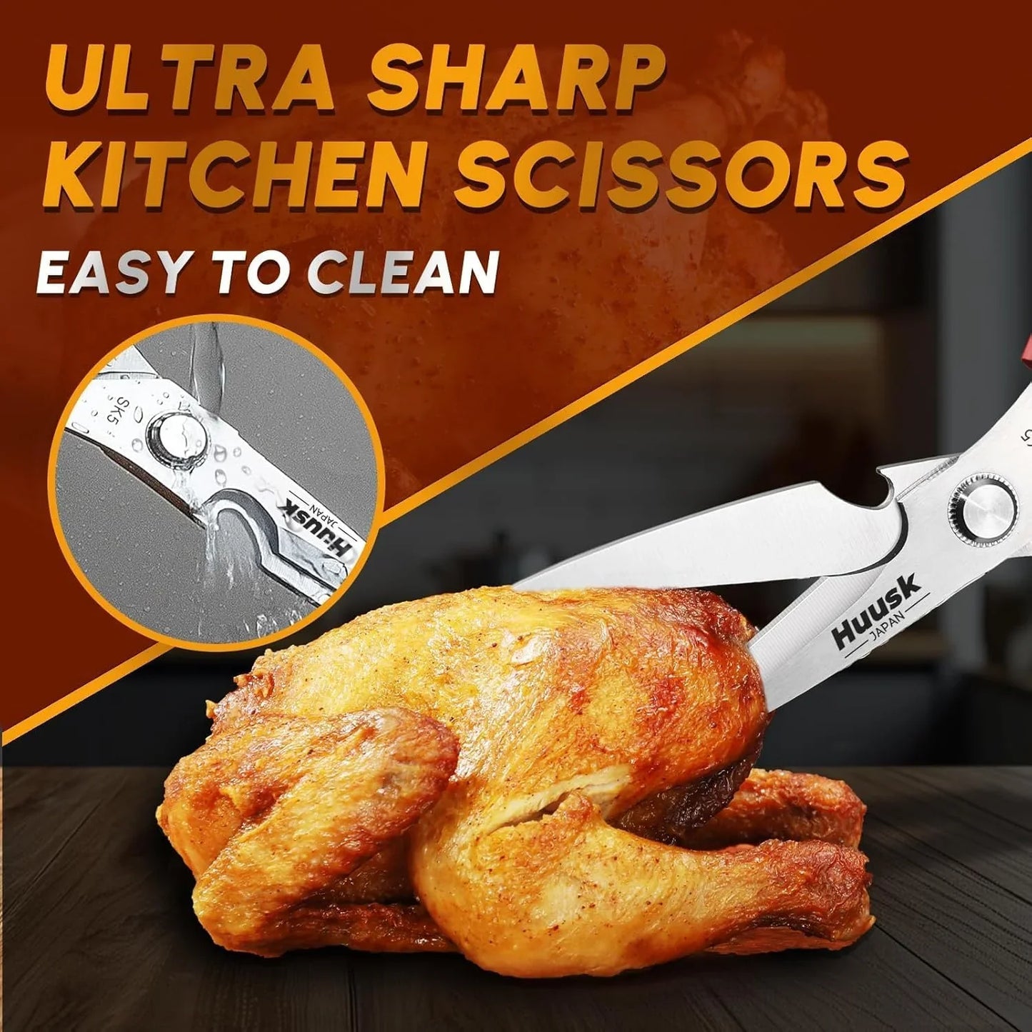 Kitchen Scissors for Food - Stainless Steel Kitchen Shears, Sharp Red Meat Scissors Dishwasher Safe, Heavy Duty Poultry Shears, Japanese Cooking Scissor for Chicken, Christmas Gift for Men Women