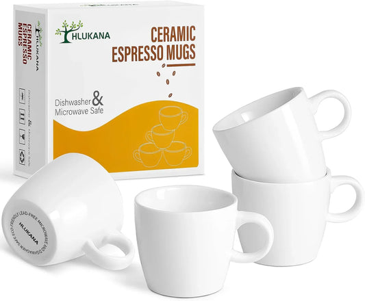 Porcelain Espresso Cups Set of 4, 3.5 Oz Small Coffee Mugs, White Demitasse Cups Perfect for Espresso Machine and Coffee Maker, Microwave Dishwasher Safe Espresso Cups