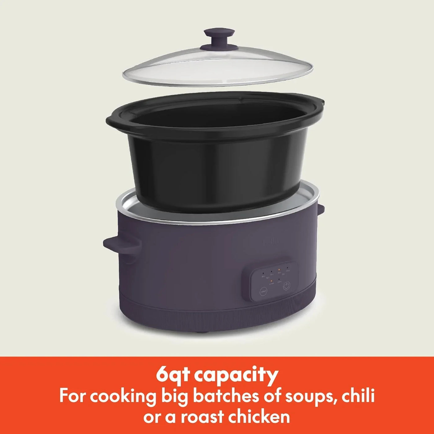 6.0 Qt Programmable Slow Cooker, Ceramic Nonstick Coating, Adjustable Temperature & Cooking Times, Dishwasher Safe Stoneware Pot & Tempered Glass Lid, Tangle Free Cord Wrap, Plum