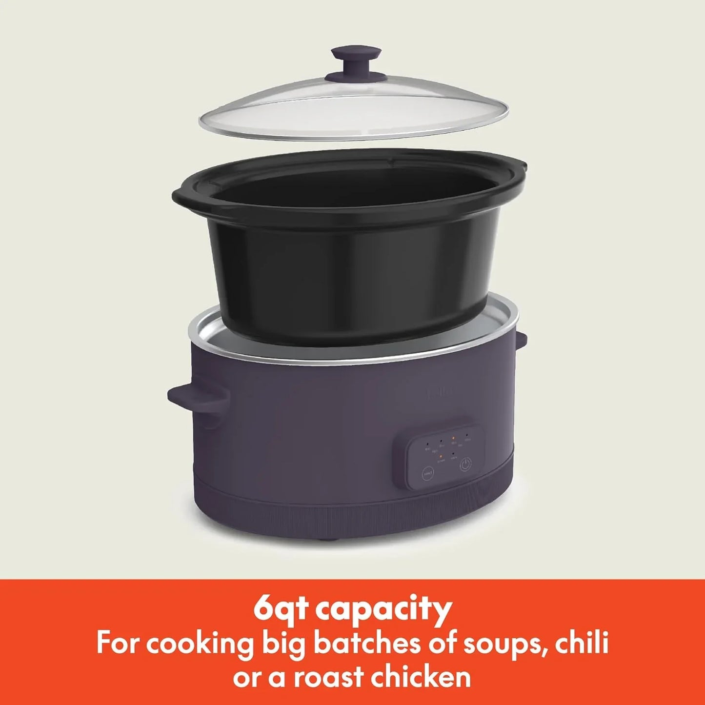 6.0 Qt Programmable Slow Cooker, Ceramic Nonstick Coating, Adjustable Temperature & Cooking Times, Dishwasher Safe Stoneware Pot & Tempered Glass Lid, Tangle Free Cord Wrap, Plum