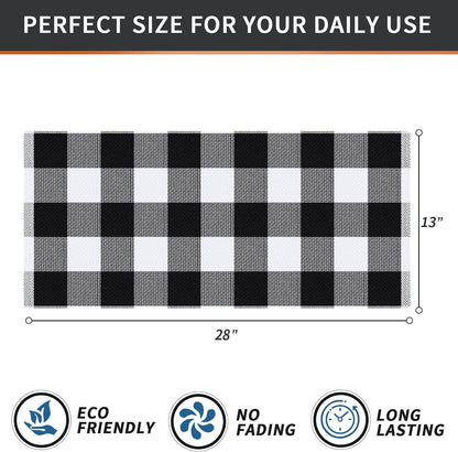 100% Cotton Waffle Weave Check Plaid Kitchen Towels, 13 X 28 Inches, Super Soft and Absorbent Dish Towels for Drying Dishes, 4-Pack, White & Black