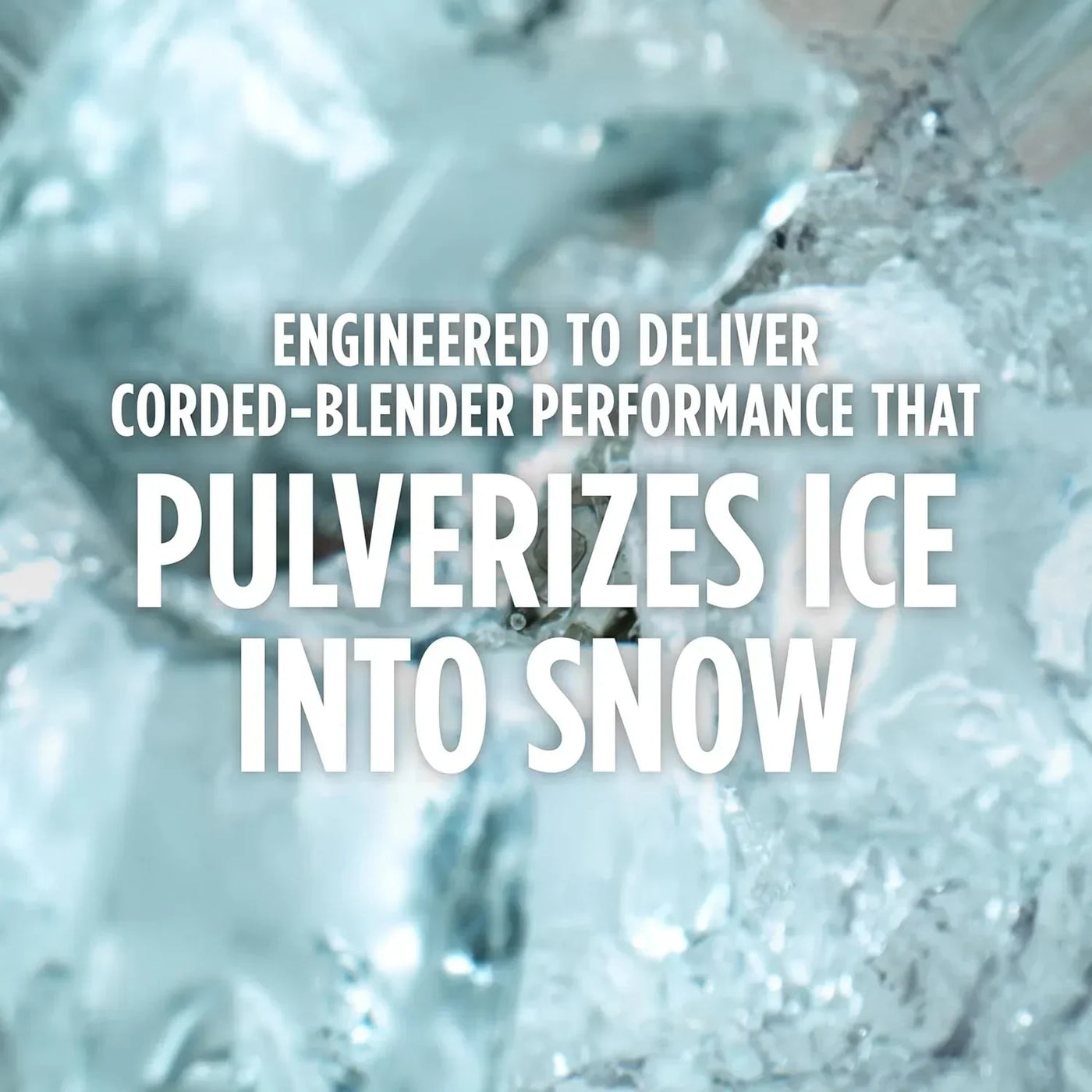 Blender pulverizing ice into snow for smoothies and drinks