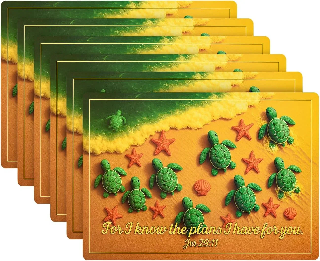 Christian Bible Verse Placemats, Jeremiah 29 11, Set of 6, Cork Backed Wood Table Mats, Heat Resistant Scripture Dining Decor, Large 15.7 X 11.4 Inch, Durable and Easy to Clean