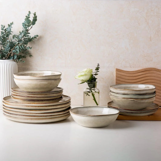 Ceramic Dinnerware Sets,Handmade Reactive Glaze Stoneware Plates and Bowls Sets,Highly Scratch Resistant | Dishwasher & Microwave Safe Dishes Set,Service for 8 (24Pc)