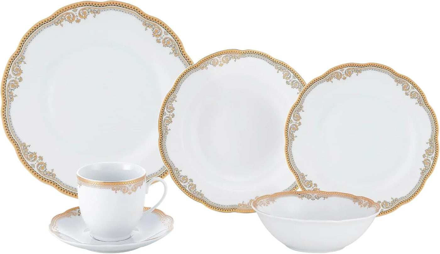 Catherine 24 Piece Porcelain Dinnerware Set, Gold