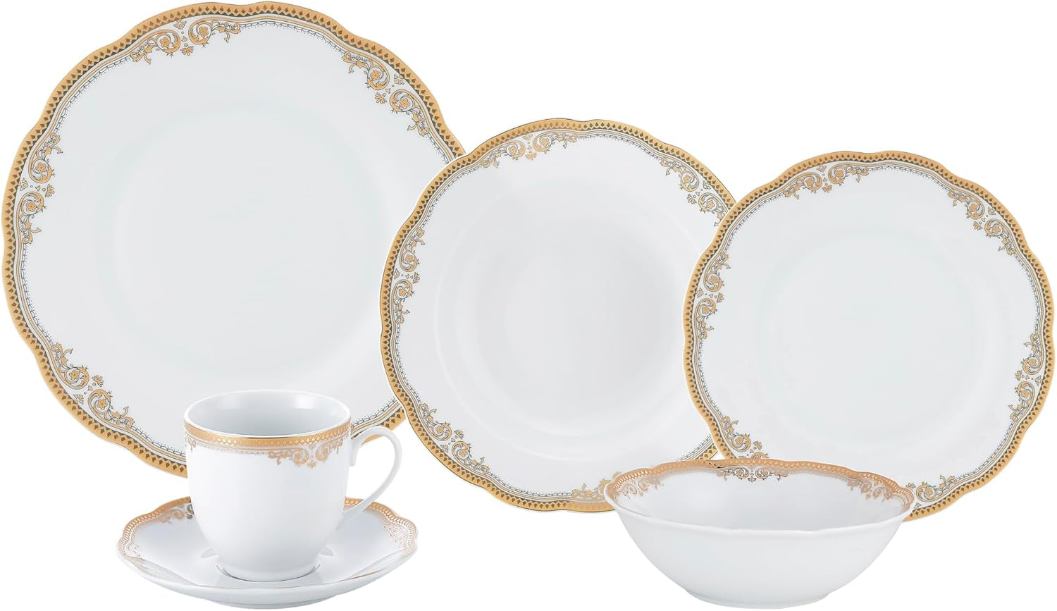 Catherine 24 Piece Porcelain Dinnerware Set, Gold