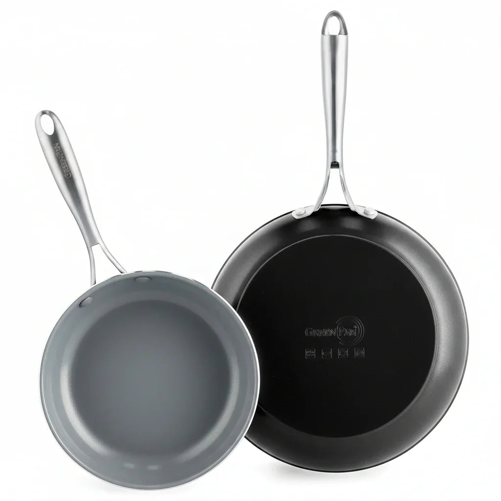 Swift Healthy Ceramic Nonstick, 8" and 10" Frying Pan Skillet Set, Stainless Steel Handles, Pfas-Free, Dishwasher Safe, Oven Safe, Black