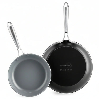 Swift Healthy Ceramic Nonstick, 8" and 10" Frying Pan Skillet Set, Stainless Steel Handles, Pfas-Free, Dishwasher Safe, Oven Safe, Black